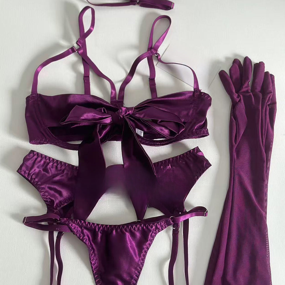 Purple Satin Lingerie Set