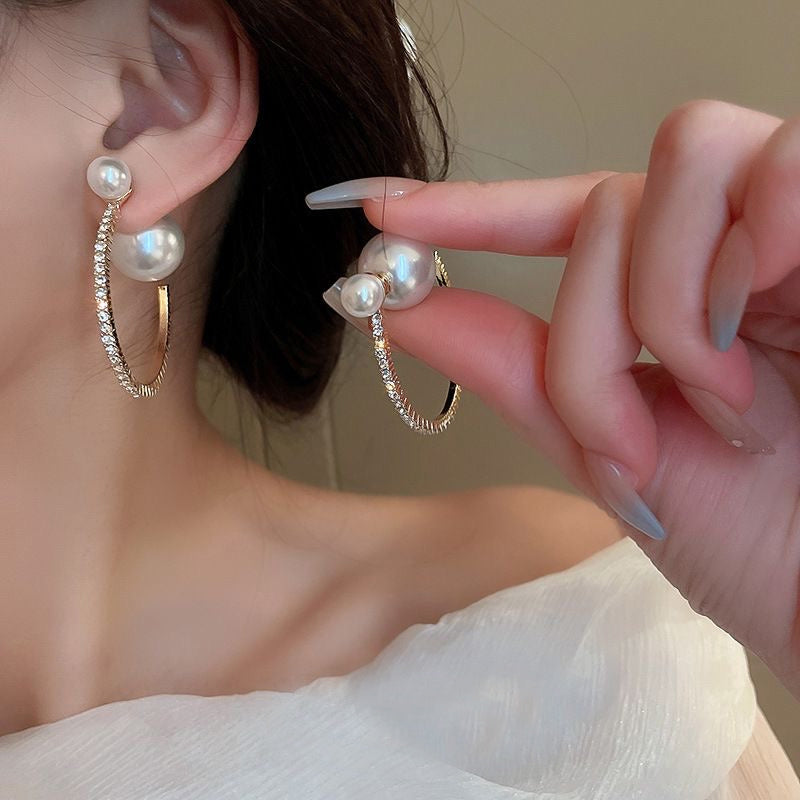 Double Pearl Large Hoop Earrings