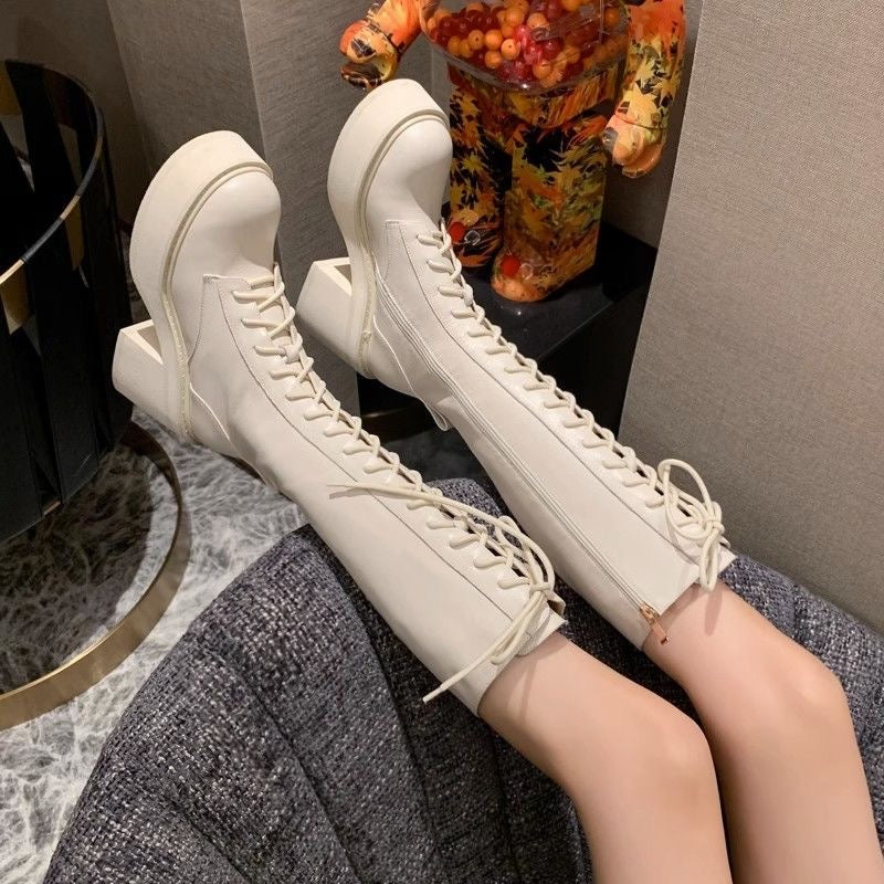 white leather boots