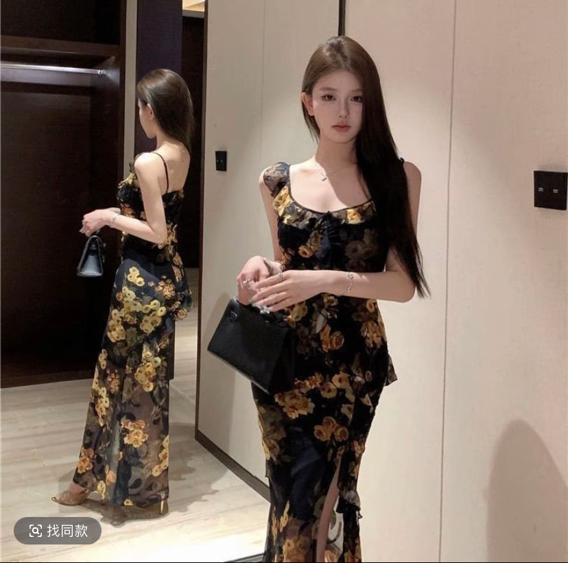 Black Gold Print Dress