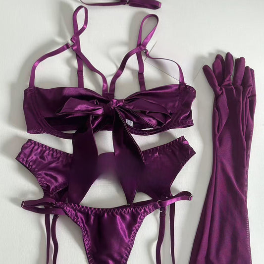 Purple Satin Lingerie Set