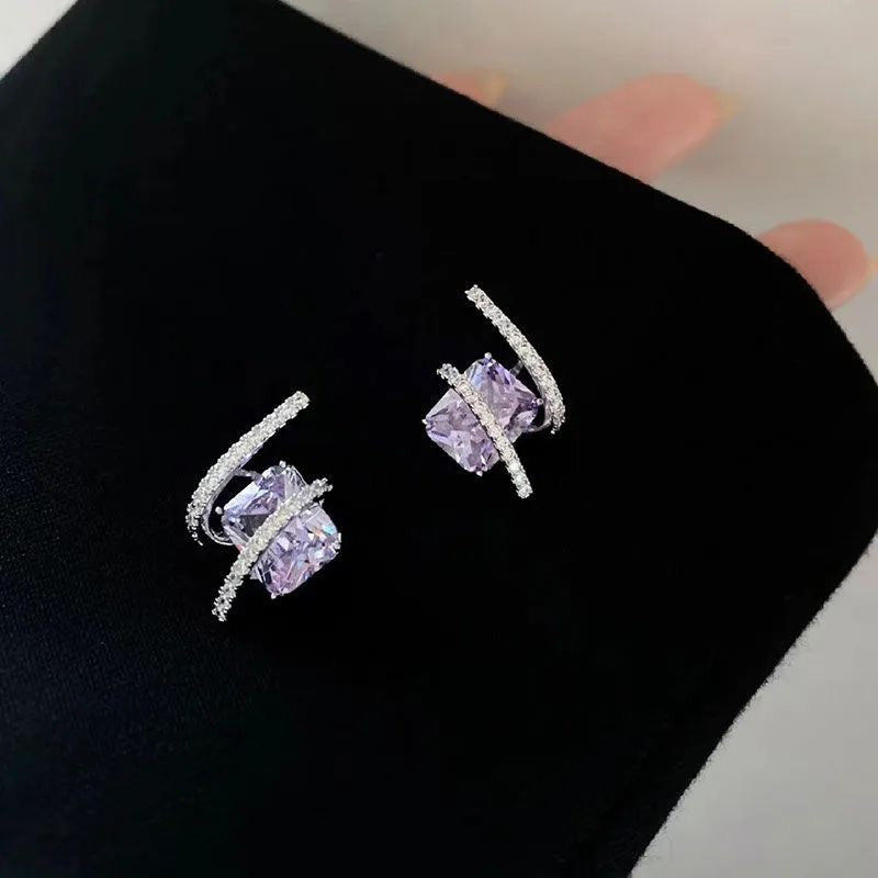 Lavender Cushion Cut Crystal Stud Earrings