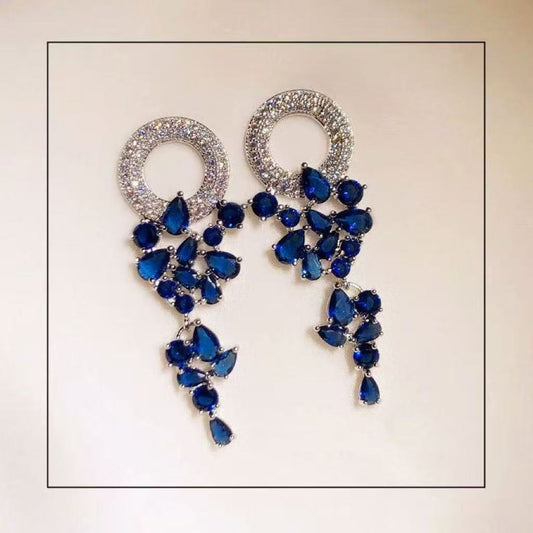 blue sparkling diamond earrings