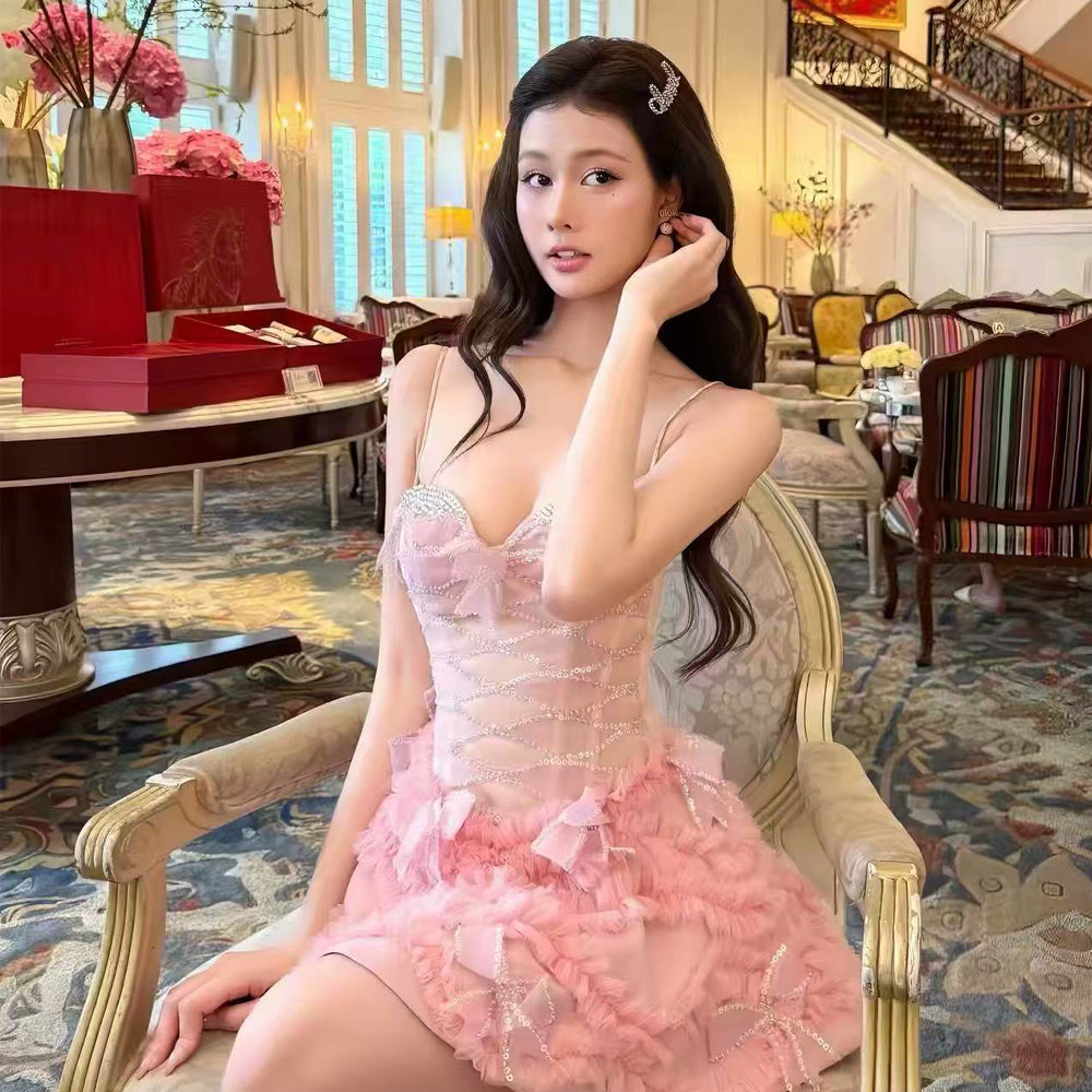 Pink tweed-style dress