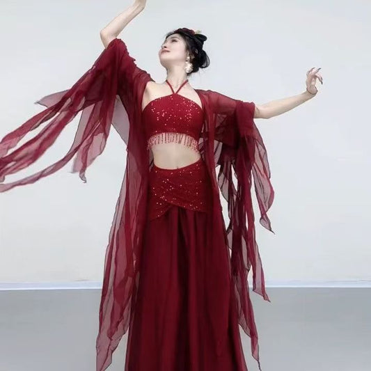 Wine Red Sparkle Oriental Dance Outfit