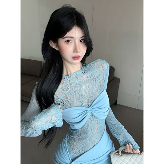 Azure Whisper Lace Gown