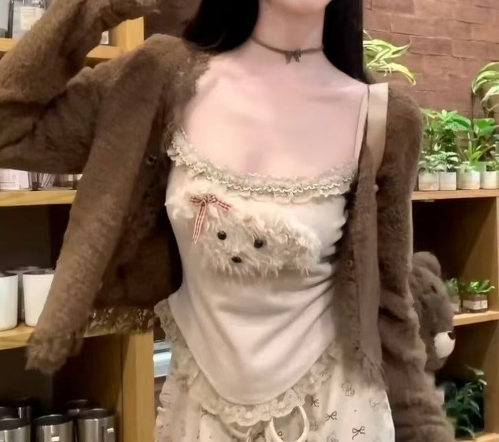 Puppy Print Cami + Warm Outerwear Set