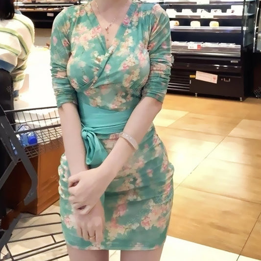 Cocktail Party Sheer Floral Bodycon Dress